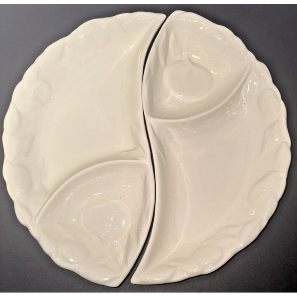 VINTAGE HTF Belmar California MCM Chip & Dip Tray - White Divided Relish Bowl - Picture 2 of 7